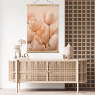 Textielposter Peach-kleurige tulpen - Treechild 