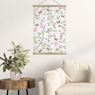 Affiche textile Roses roses au printemps - UN Designs 