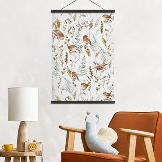 Affiche textile Moineaux et rouge-gorges - UN Designs 