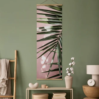 Stoffbild Palmenblatt vor rosa Wand - Böhmer - Panorama 