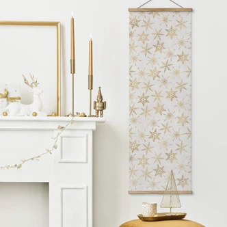 Textielposter Kerst - Gouden Ijskristallen 