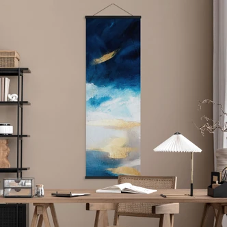 Stoffbild Pinselstriche Blau und Gold - Panorama - Haniff Stoffbild Pinselstriche Blau und Gold - Panorama - Haniff