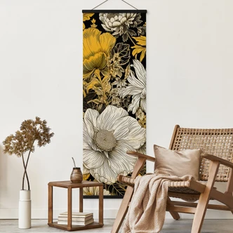 Blumen Stoffbild - Blütenpracht in Ocker Panorama - Jaszke 