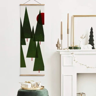 Tekstil plakat Vinter - Panorama over lille granskov - Kubistika 