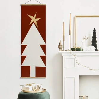 Textielposter Kubistika Kerst - Kerstboom met Gouden Sterren 