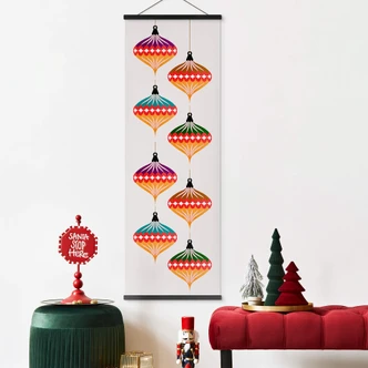 Tekstil plakat Retro panorama af julekugler - Kubistika Tekstil plakat Retro panorama af julekugler - Kubistika