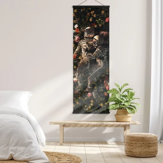 Textielposter Astronauten op een bloemenweide - Nicebleed 