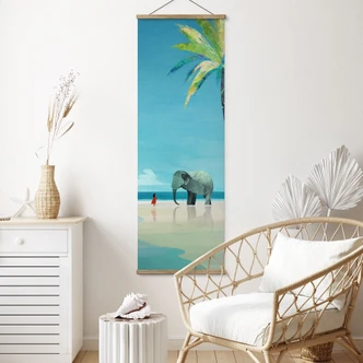 Affiche textile Plage des éléphants en Inde - Rivers 