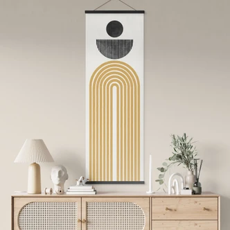 Stoffbild Abstrakte Komposition mit Kreis und Halbbogen - The Miuus Studio - Panorama 