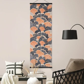 Affiche textile motif de coquillages en orange-bleu - Treechild - Panorama 