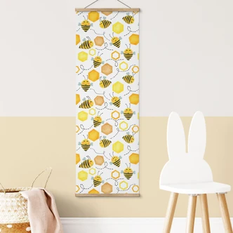 Affiche textile Abeilles douces avec nids de miel - UN Designs 