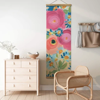 Stoffbild Zwara - Illustrierte Rosen und Korallenanemonen - Panorama 