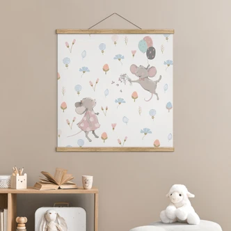 Affiche textile Petites souris avec ballons - UN Designs 