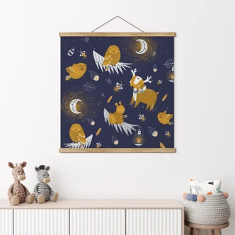 Animales del bosque en la noche - UN Póster de tela 