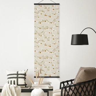 Stoffbild Minimalistische Blüten in Creme und Gold | Vintage Blumen - Annick - Panorama 