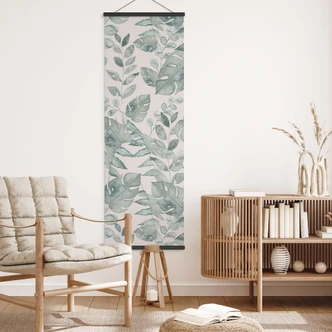 Stoffbild Dschungelblätter Aquarell Creme - Bloomery Decor - Panorama 