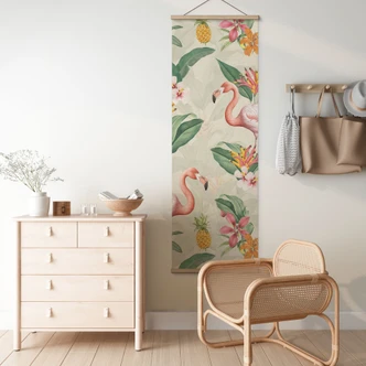 Stoffbild Flamingo und tropische Blätter - Bloomery Decor - Panorama 