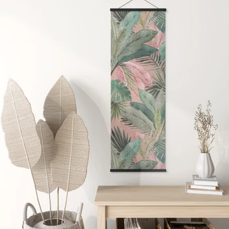 Textil poster Tropiska blad i djungeln rosa - Blomstersmycke Dekor - Panorama 