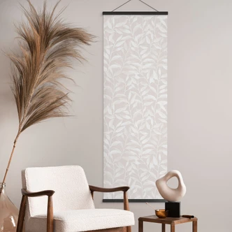 Textil poster Delikata blad i akvarell - Mjuk beige - Blomsterdekor - Panorama 