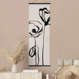 Textile poster Line Art Two Poppies - Cats & Dotz - Panorama 