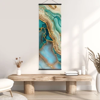 Stoffbild Marmorierte Wellen in Türkis und Gold - Haase - Panorama 