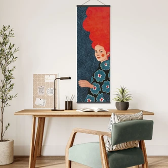 Textile poster Woman in floral dress with butterfly - Hülya - Panorama 