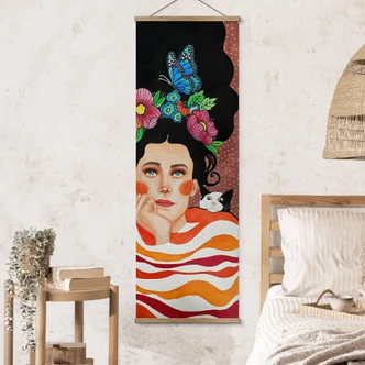 Stampe su tessuto donna con corona di fiori e gatti - Hülya - Panorama 