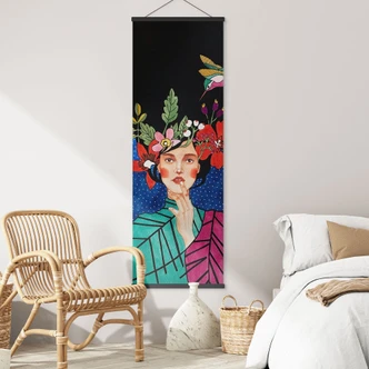 Stoffbild Frau mit Kolibri in der Sternennacht - Hülya - Panorama 