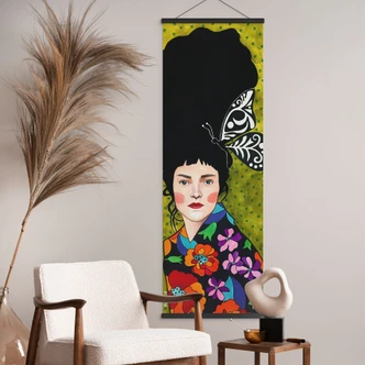 Obraz tkaniny kobieta z motylem we włosach - Hülya - Panorama 