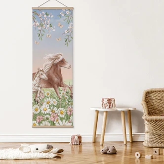 Textile poster Horses in the flower meadow - Kikki Belle - Panorama 