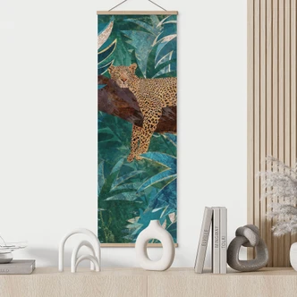 Obraz tkaniny lampart w szmaragdowozielonej dżungli - Manovski - Panorama 