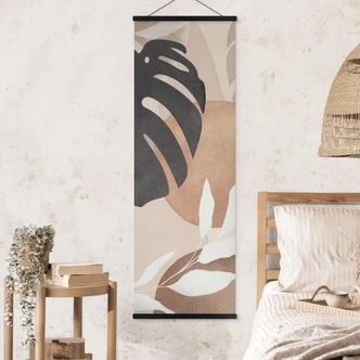 Stoffbild Boho Monstera Pflanze in Naturtönen - Melloi Art Prints - Panorama 