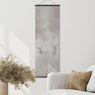 Textielposter Herten in het nevelwoud - Ms Tiff - Panorama 