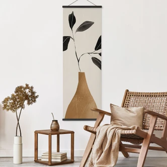 Obraz z tkaniny Gałązka w złotym wazonie - ThingDesign - Panorama 