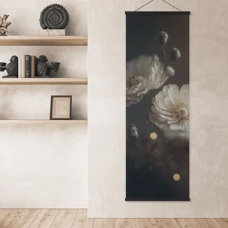 Textielposter Witte bloemen met goudstof - Treechild - Panorama 