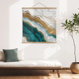 Stoffbild Marmor-Fluss aus Gold und Jade - Alpenglow Workshop - Quadratisch 
