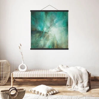 Textile poster Abstract turquoise in light and texture - Schmucker - Square 