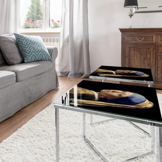 Glazen Tafelblad vierkant Vermeer - Meisje met de Parel 