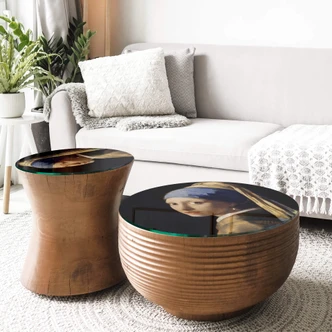 Glazen Tafelblad rond Vermeer - Meisje met de Parel 