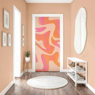 Door foil Abstract waves in orange pink - Bloom - Self-adhesive door decoration Door foil Abstract waves in orange pink - Bloom - Self-adhesive door decoration