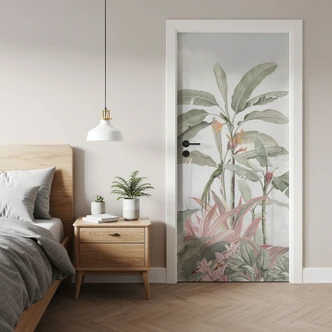 Door foil Tropical idyll with hummingbird blue - Bloomery Decor - Self-adhesive door decoration Door foil Tropical idyll with hummingbird blue - Bloomery Decor - Self-adhesive door decoration