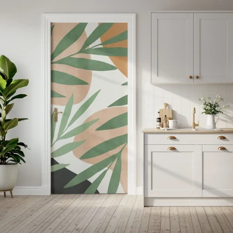 Door foil Abstract branches in tropical look - Costa - Self-adhesive door decoration Door foil Abstract branches in tropical look - Costa - Self-adhesive door decoration