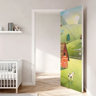 Door film for children's room - Colorful farm in the mountains - DigitalArtsi - Selbstklebende Türdeko Door film for children's room - Colorful farm in the mountains - DigitalArtsi - Selbstklebende Türdeko