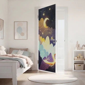 Door film for children's room - Dragon flight through starry clouds - DigitalArtsi - Selbstklebende Türdeko Door film for children's room - Dragon flight through starry clouds - DigitalArtsi - Selbstklebende Türdeko