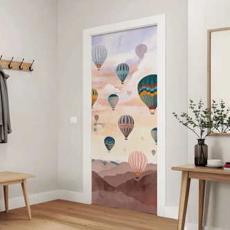 Door film for children's room - Flying high with hot air balloons - Goed Blauw - Self-adhesive door decoration Door film for children's room - Flying high with hot air balloons - Goed Blauw - Self-adhesive door decoration