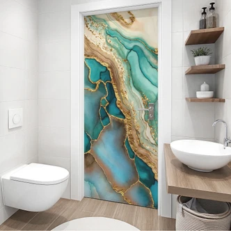 Door foil Marbled waves in turquoise and gold - Haase - Self-adhesive door decoration Door foil Marbled waves in turquoise and gold - Haase - Self-adhesive door decoration