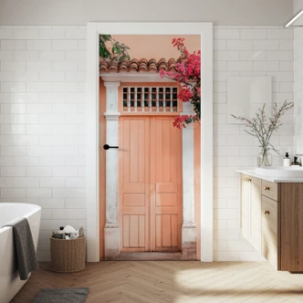 Door foil Peach-colored facade in South America - Hugonnard - Self-adhesive door decoration Door foil Peach-colored facade in South America - Hugonnard - Self-adhesive door decoration
