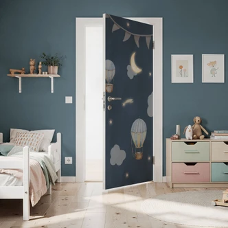 Door film children's room - Hot air balloons night - Kvilis - Self-adhesive door decoration Door film children's room - Hot air balloons night - Kvilis - Self-adhesive door decoration
