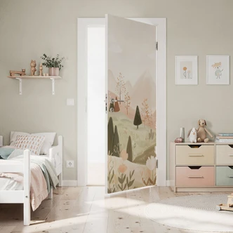 Door foil pastel mountain landscape with flowers - Treechild Door foil pastel mountain landscape with flowers - Treechild