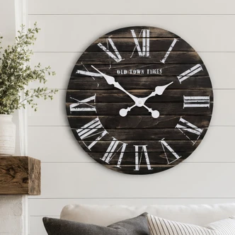 Wanduhr Holzbretter schwarz - Rund Ø45 cm 